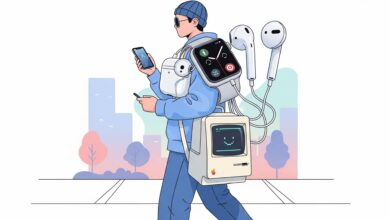illustration of man with Apple tech