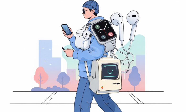 illustration of man with Apple tech