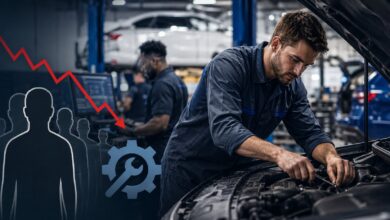 automotive technician working on complex vehicle as dealerships face growing skilled worker shortage