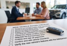 car buying checklist for Washington shoppers reviewing vehicle options at local dealership